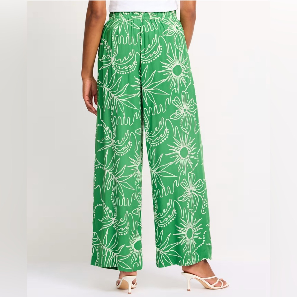 Tribal Green Leaf Print Wide-Leg Pants - Picture 2 of 8